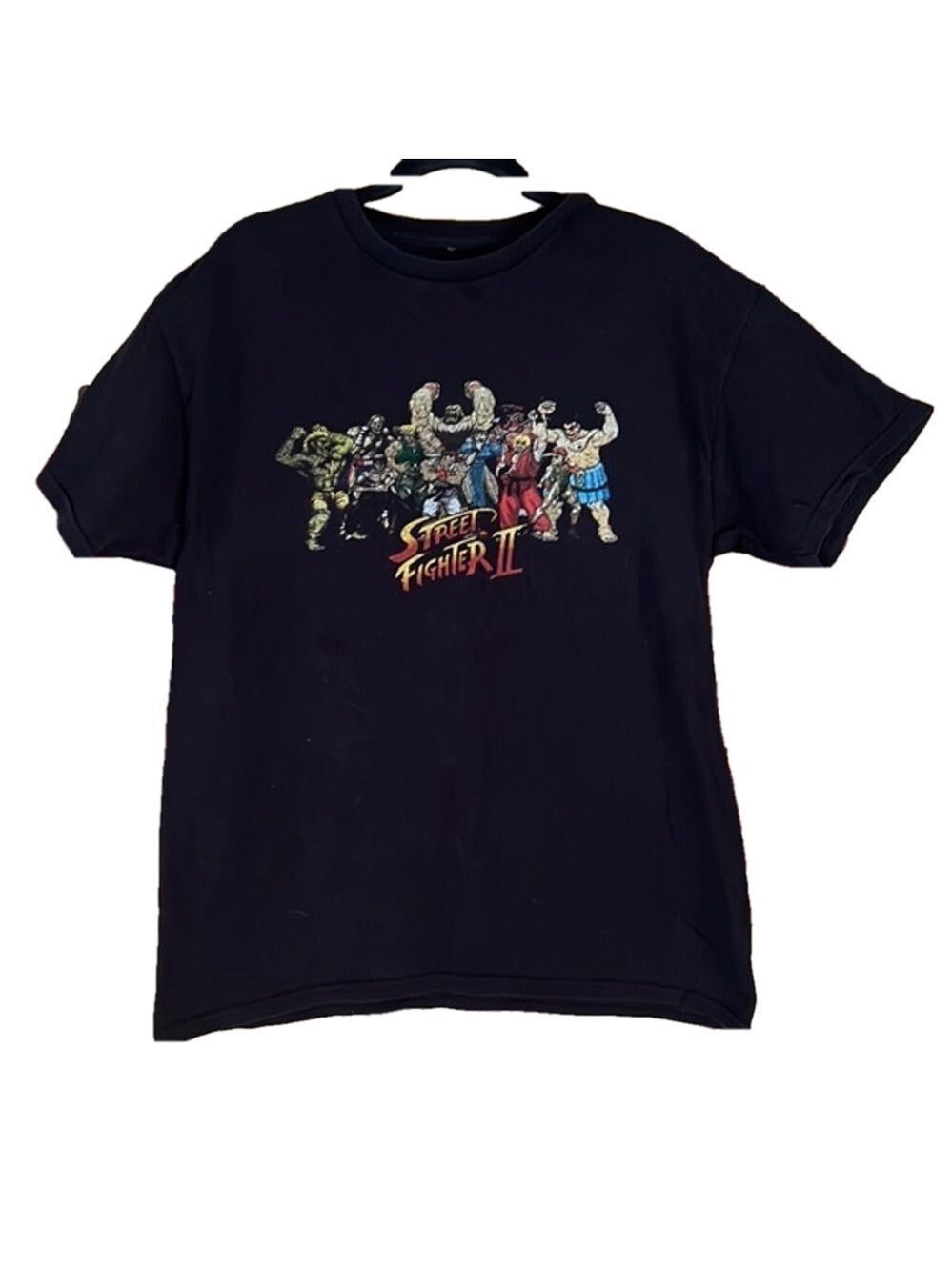 Street Fighter Tee Shirt, Sz L, L 28”, PTP 20.5”, Black, feels like cotton. (T4)